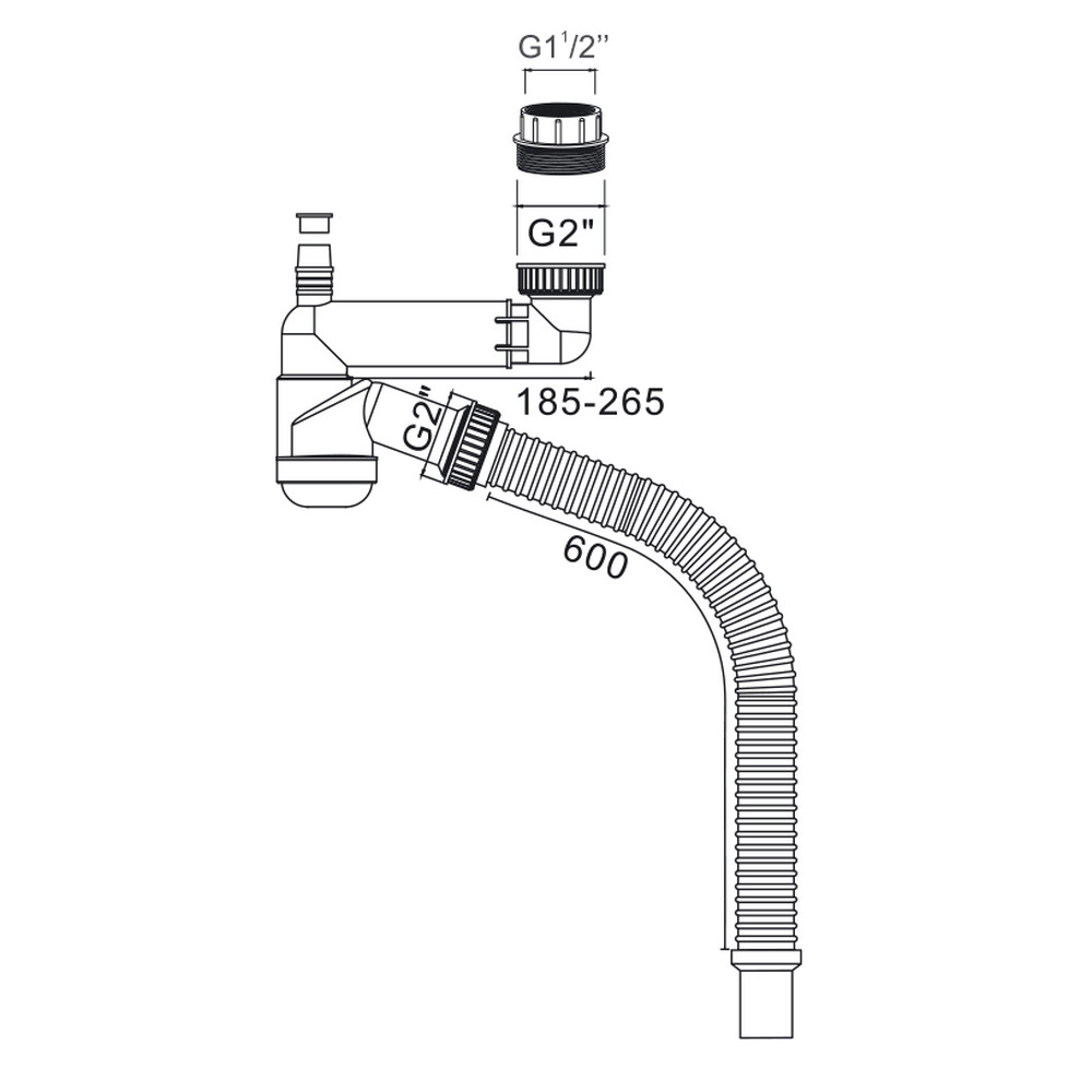 Д-7008 Сифон для мойки NORDFORM ОРИО, с чашкой д.70мм, смещенный (телескопический), с отводом и гибкой трубой