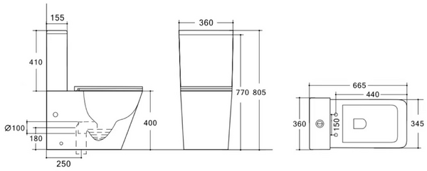 Унитаз-моноблок безободковый (Торнадо) HOLLER ФОРТ ТОРНАДО (665*345*805мм, сиденье дюропласт с микролифтом, арматура 2-х режимная)  (1 место) белый