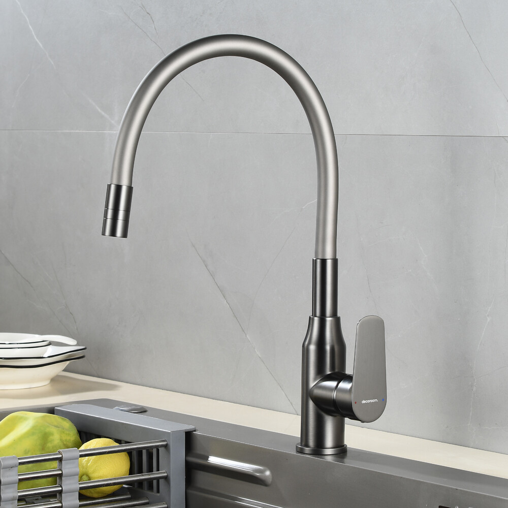 DR29024GM Смеситель одноручный для кухни с гибким изливом, графит, DECOROOM