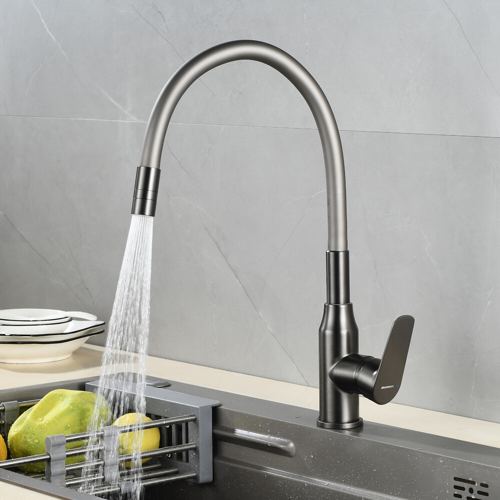 DR29024GM Смеситель одноручный для кухни с гибким изливом, графит, DECOROOM