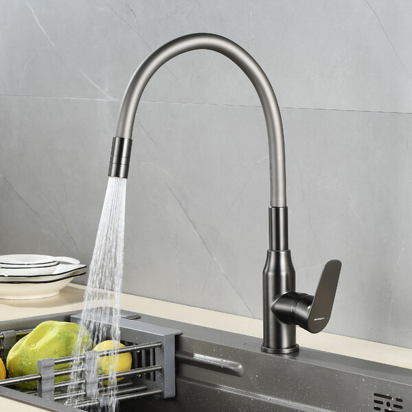 DR29024GM Смеситель одноручный для кухни с гибким изливом, графит, DECOROOM