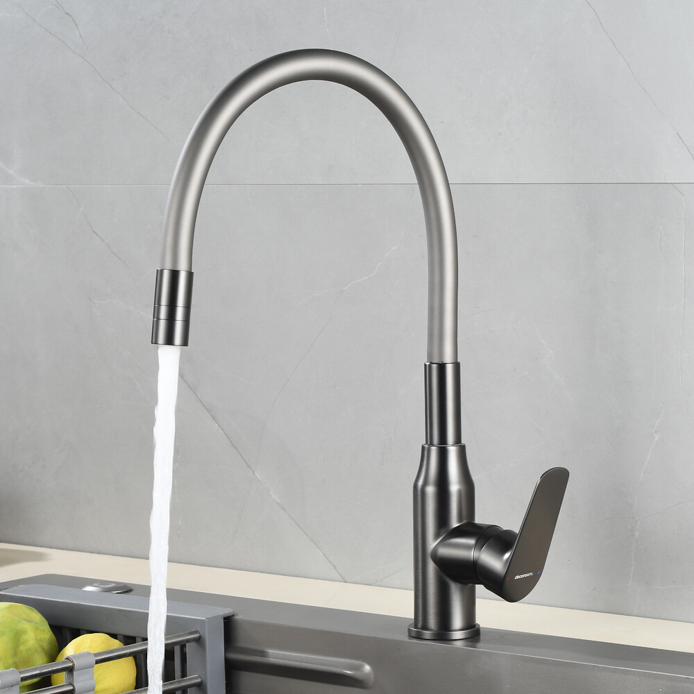 DR29024GM Смеситель одноручный для кухни с гибким изливом, графит, DECOROOM