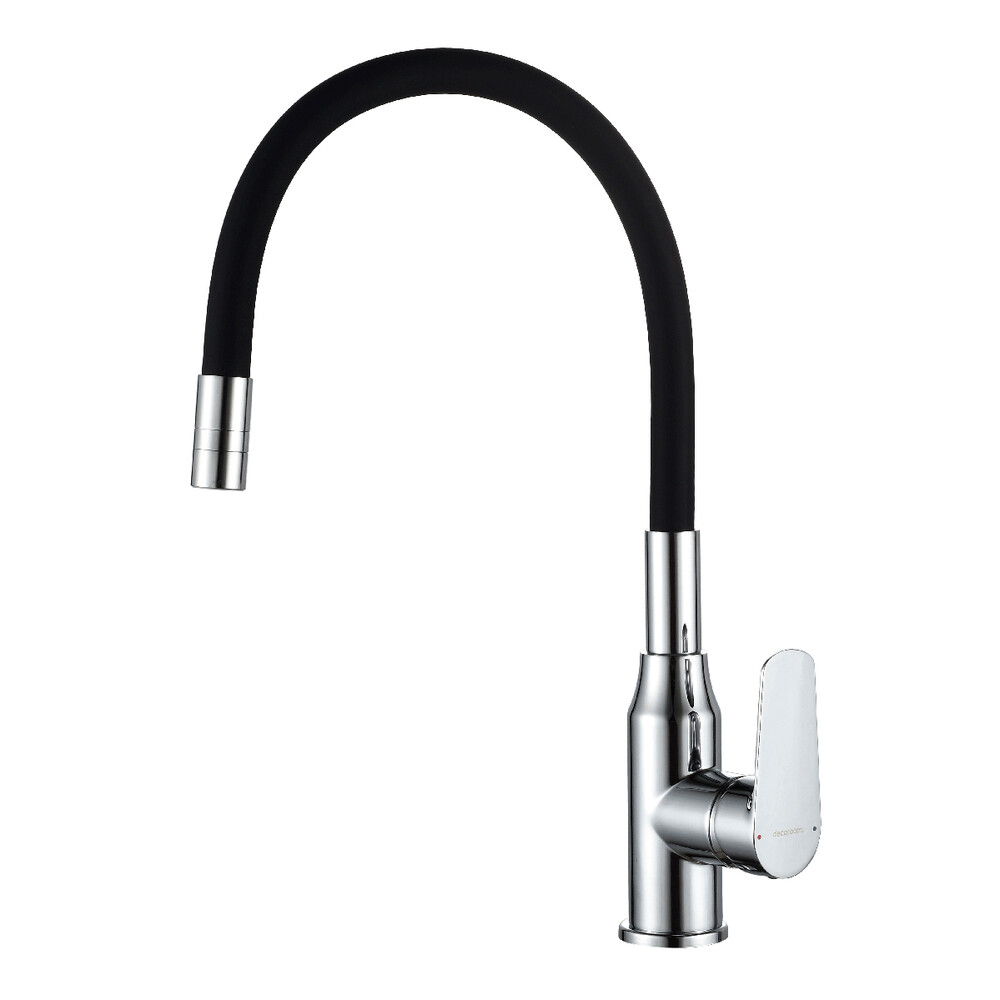 DR29024-Black Смеситель одноручный для кухни с гибким изливом, хром/чёрный, DECOROOM