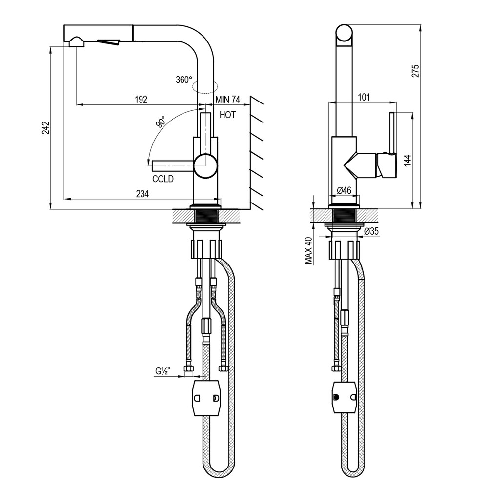 Смеситель одноручный для кухни с вытяжным изливом, хром ROSSINKA Z35-38 НОВИНКА!!!