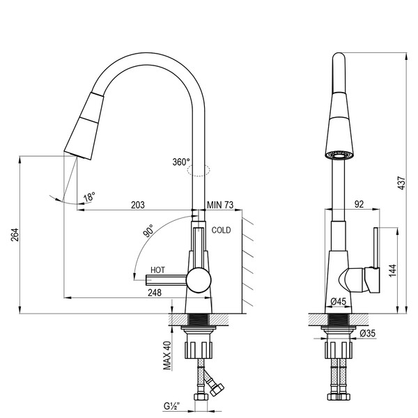 Смеситель одноручный для кухни с гибким цветным изливом, хром/серый, ROSSINKA Z35-39-Gray НОВИНКА!!!
