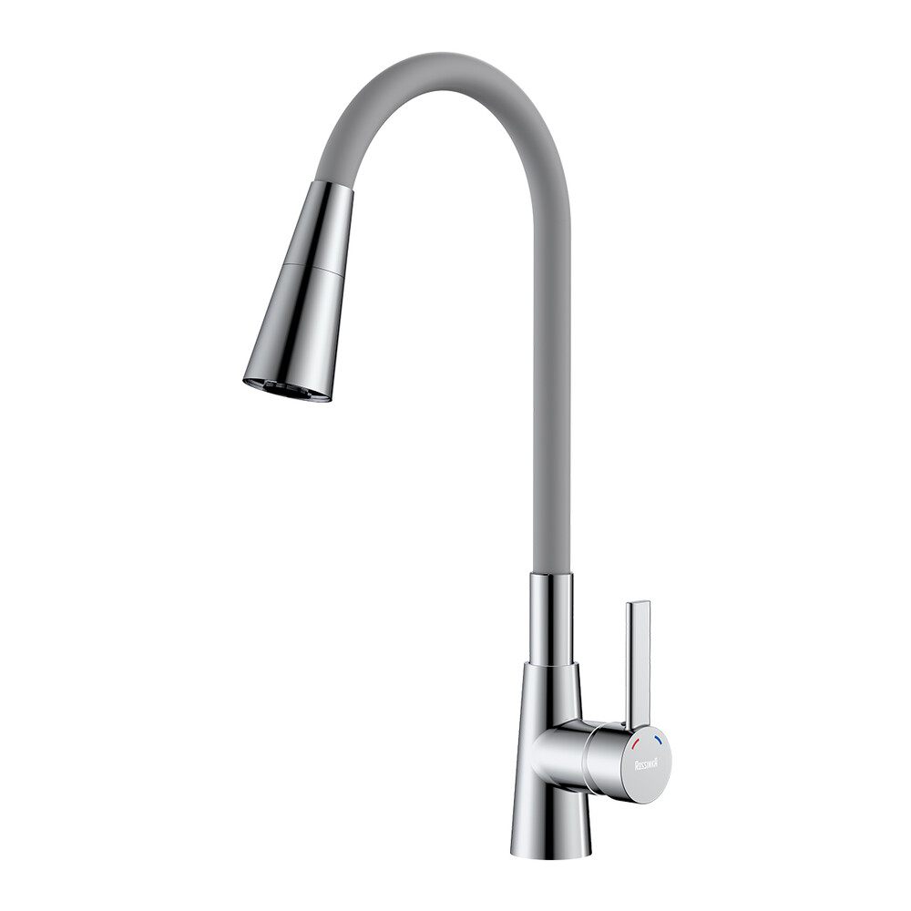 Смеситель одноручный для кухни с гибким цветным изливом, хром/серый, ROSSINKA Z35-39-Gray НОВИНКА!!!