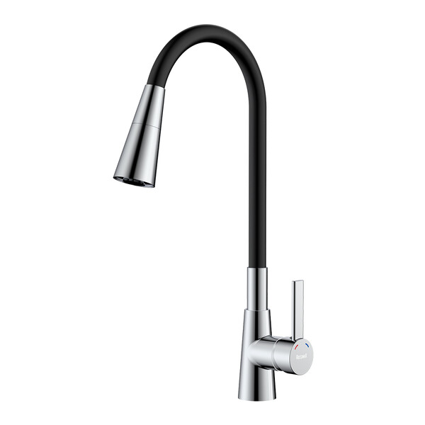Смеситель одноручный для кухни с гибким цветным изливом, хром/черный, ROSSINKA  Z35-39-Black НОВИНКА!!! 