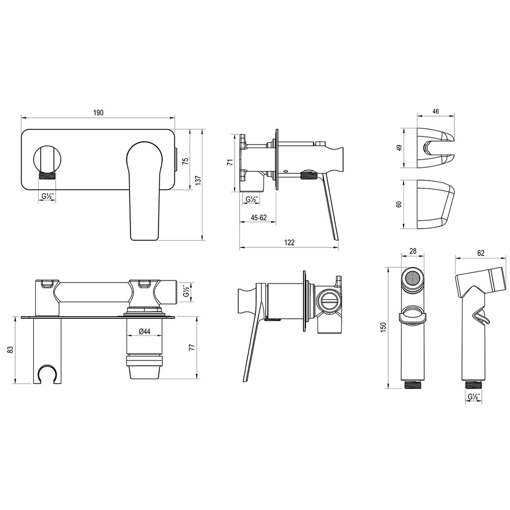 Смеситель одноручный с гигиеническим душем, встраиваемый, хром ROSSINKA RS20-51 НОВИНКА!!!