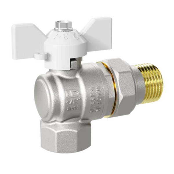 Кран вода LD Pride 3/4" г/ш баб (белая) американка УГЛОВОЙ LD 47.206.20 W