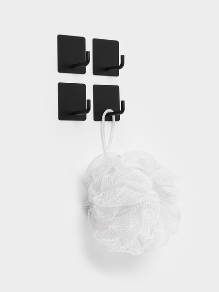 Набор крючков металлических на липучке 4 шт, квадрат, цвет черный   10877373