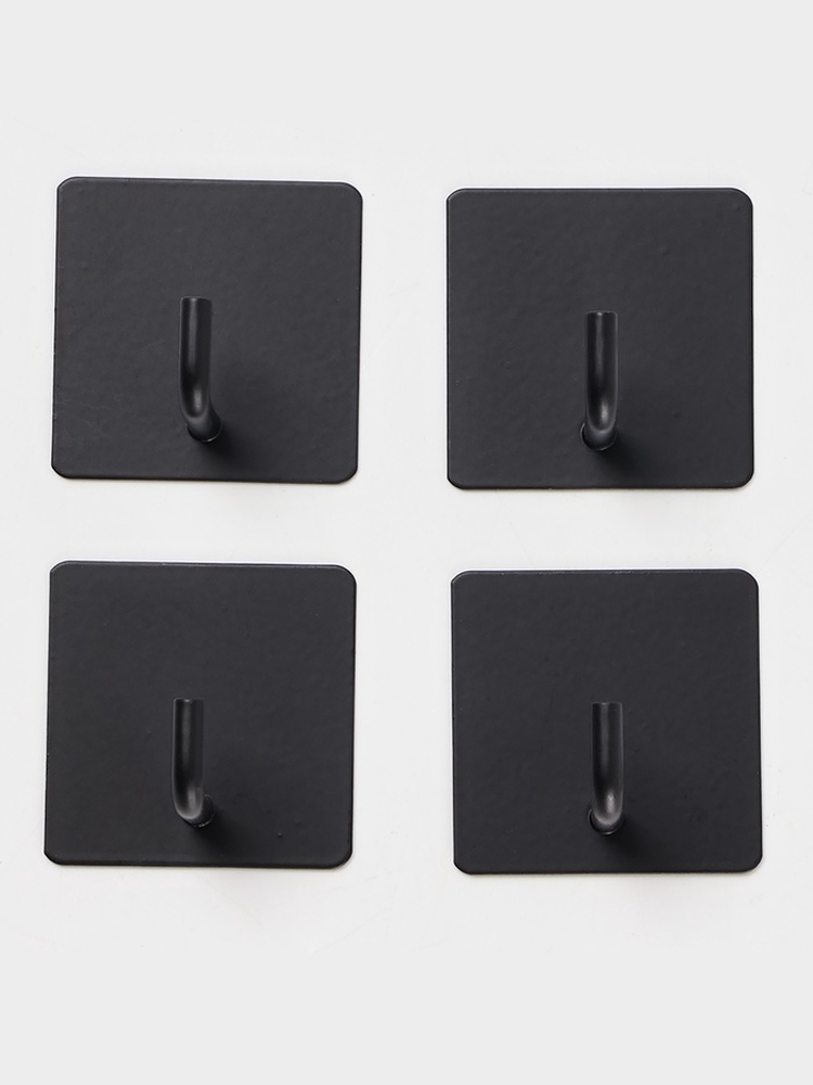 Набор крючков металлических на липучке 4 шт, квадрат, цвет черный   10877373