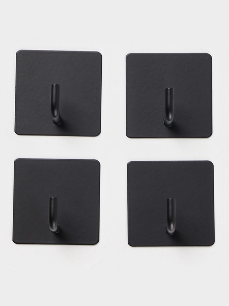 Набор крючков металлических на липучке 4 шт, квадрат, цвет черный   10877373