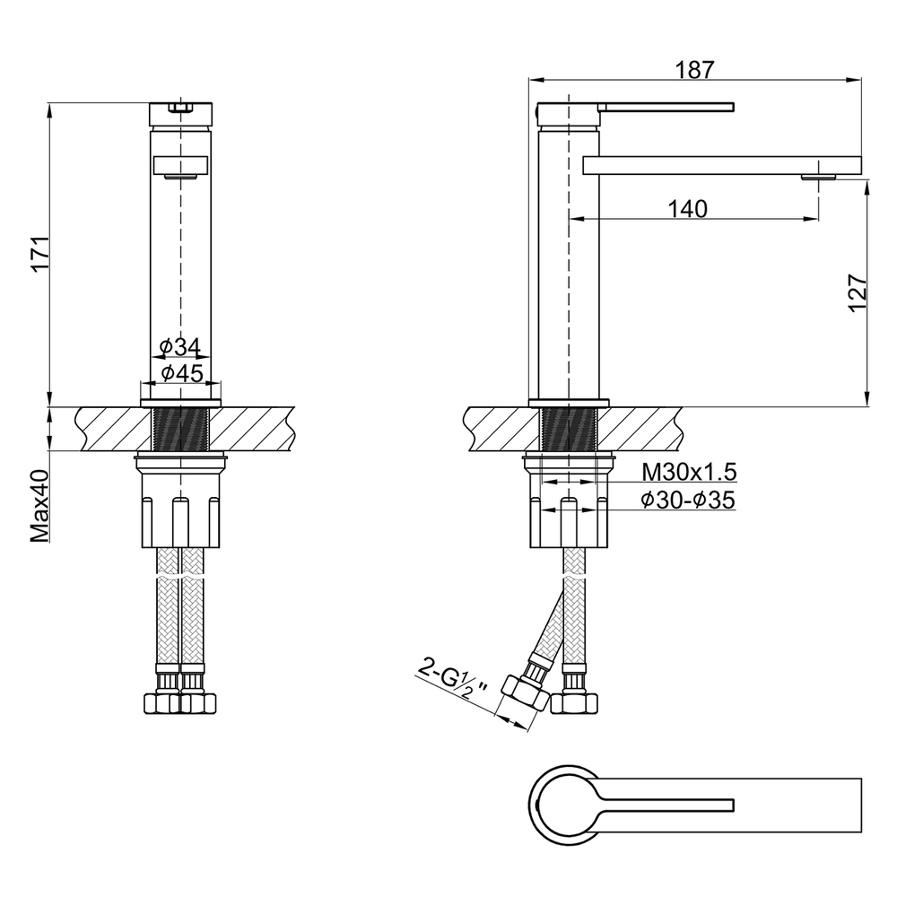 LMF-8112B-BL Valday Смеситель для раковины, с донным клапаном, латунь, матовый черный LEMARK