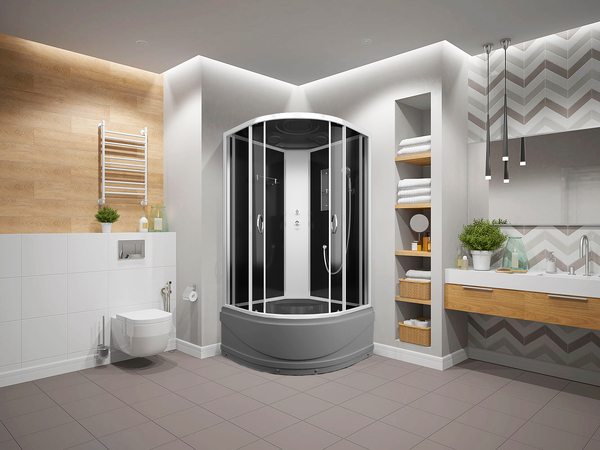 Душ. кабина ER3509TP-C2-RUS_GRAY 90*90*215см, зад.ст.стекло, тонир, 4 мм, 3к.