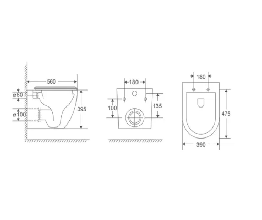 Унитаз подвесной безободковый (торнадо) DQ Grimm DT1386516, 560*390*395мм, сиденье микролифт, белый