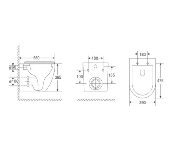 Унитаз подвесной безободковый (торнадо) DQ Grimm DT1386516, 560*390*395мм, сиденье микролифт, белый