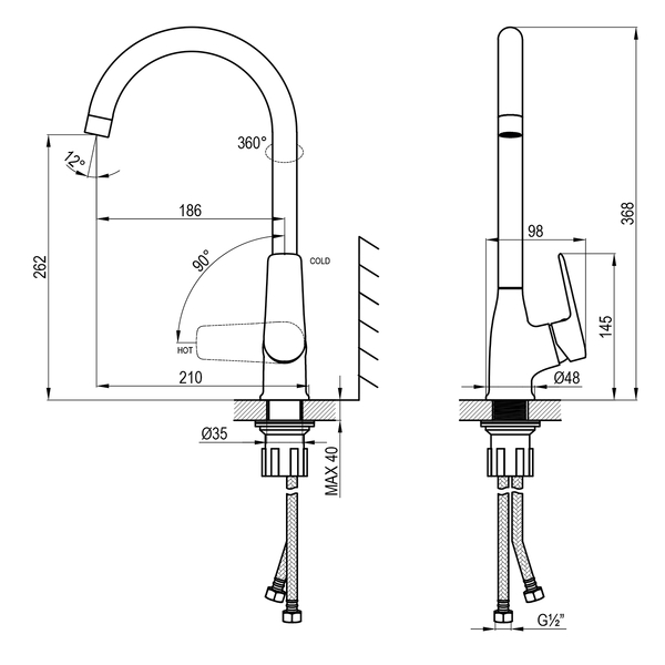 DR27028 Смеситель для кухни с высоким поворотным изливом, DECOROOM 