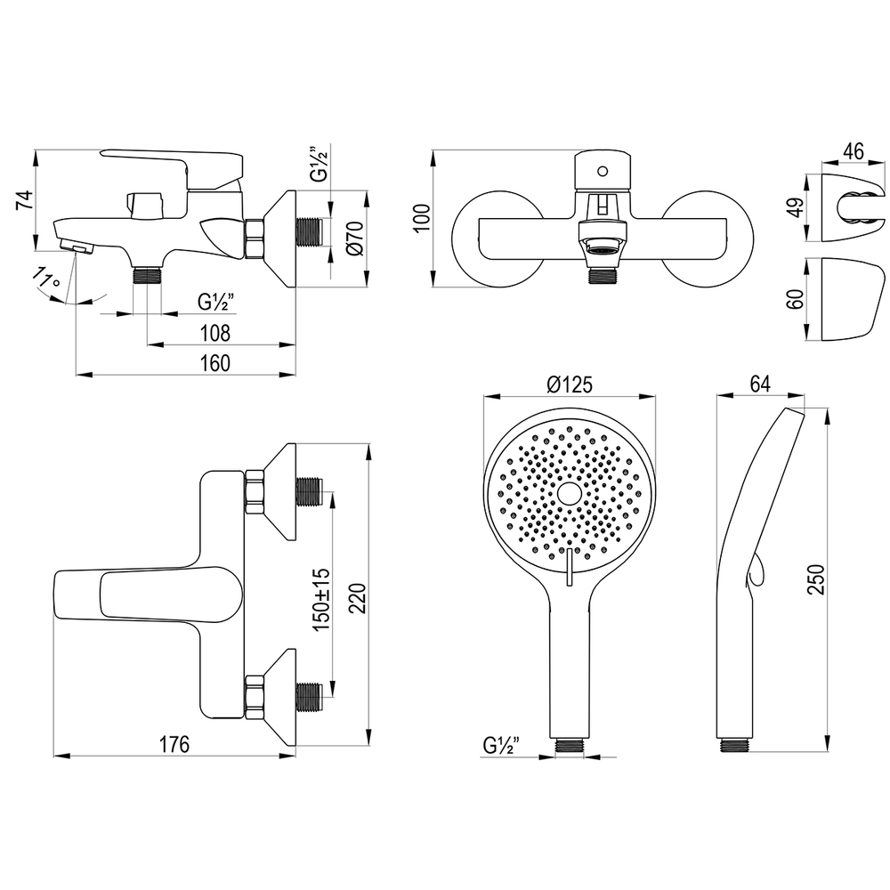 DR27036 Смеситель для ванны с монолитным изливом, DECOROOM