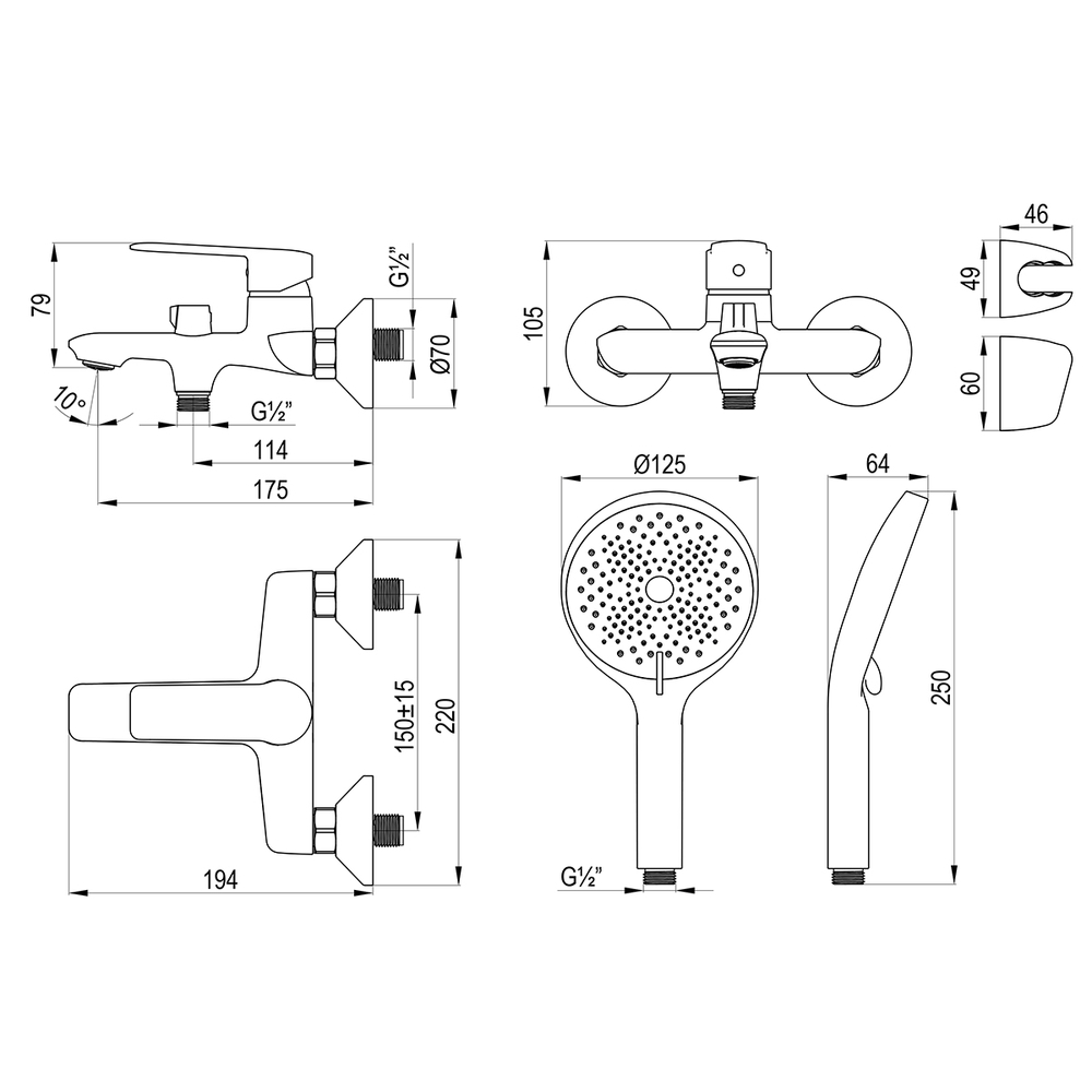 DR28036 Смеситель для ванны с монолитным изливом, DECOROOM