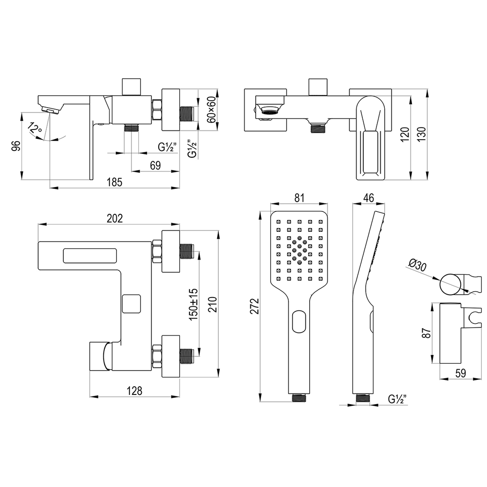 DR30036 Смеситель для ванны с монолитным изливом, DECOROOM
