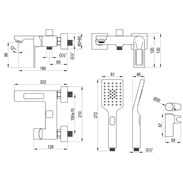 DR30036 Смеситель для ванны с монолитным изливом, DECOROOM