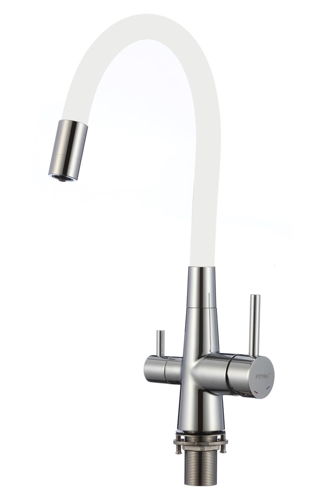 FS1062-A02 Смеситель Кухня FMARK под фильтр питьевой воды (гибкий излив Белый) шар.d=35 Хром, глянцевый