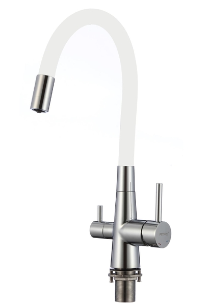 FS1062-A02 Смеситель Кухня FMARK под фильтр питьевой воды (гибкий излив Белый) шар.d=35 Хром, глянцевый