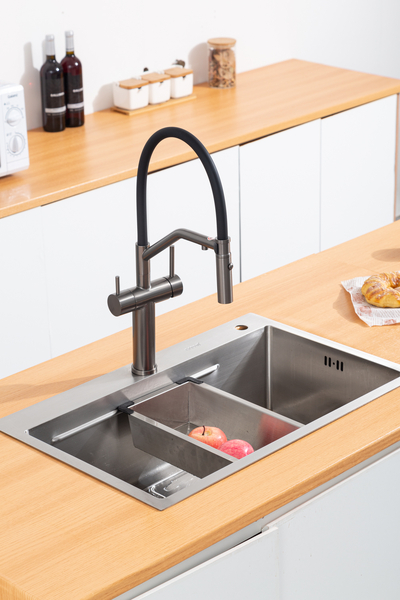 G4399-89 Cмеситель Кухня GAPPO d-35 с подключением фильтра питьевой воды НЕРЖАВЕЙКА  (оруж. сталь/черный)