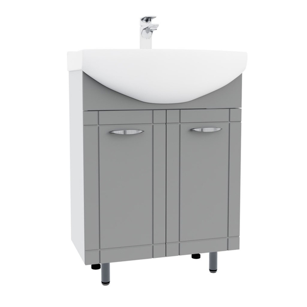 Подстолье SANTREK HOME "Мальта-61,5" (Серый МАТОВЫЙ) 2 двери под умывальник "Грация-61,5" 570х800х308