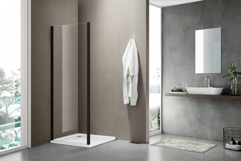 Боковая часть душ. ограждения SANTREK AQUA Simple SP-800-C-Matt Black 800*1850 стекло Прозр. 5мм, профиль Чёрный