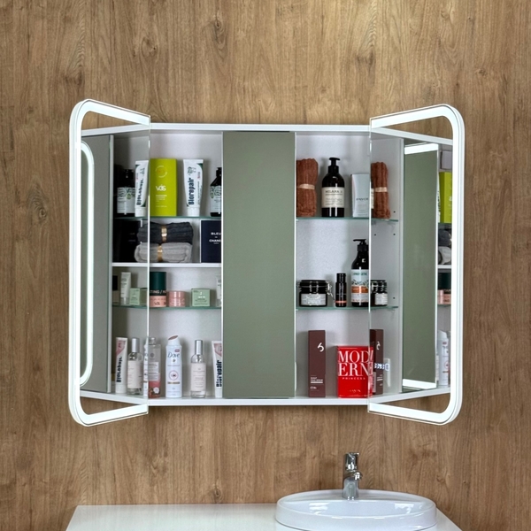 Шкаф зеркальный "Cosmetic Light 80" (антизапотеватель, часы)