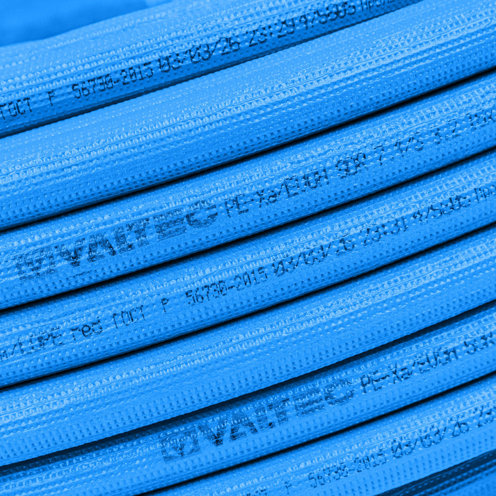 Труба из сшитого полиэтилена PEX-EVOH d16х2.2мм (для теплых полов) VALTEC в теплоизоляции 6мм (синяя) (VA1622.4.R06B.100) в БУХТЕ 100м