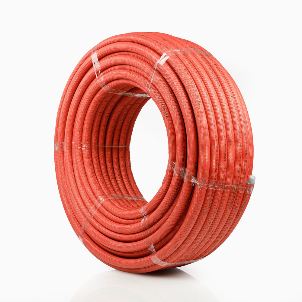 Труба из сшитого полиэтилена PEX-EVOH d16х2.2мм (для теплых полов) VALTEC в теплоизоляции 6мм (КРАСНАЯ) (VA1622.4.R06R.100) в БУХТЕ 100м