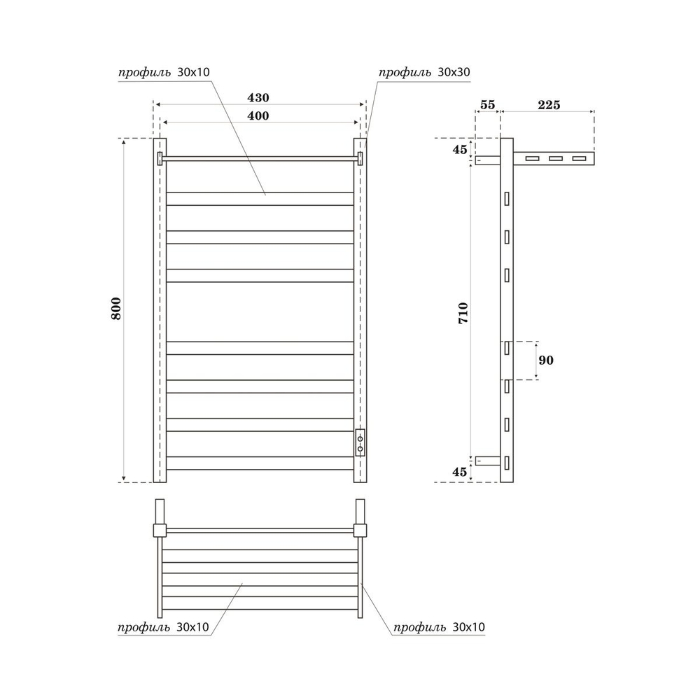 Полотенцесушитель электрический HOLLER Наоми NM11184GF 800x400 с крючками и полкой, графит метал.