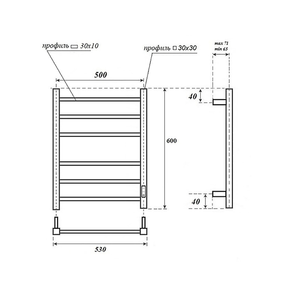 Полотенцесушитель электрический HOLLER Наоми NM00165BM 600x500, черный матовый
