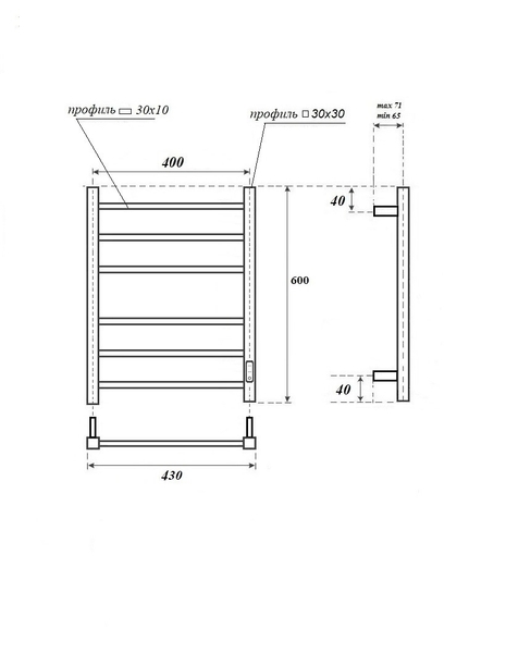 Полотенцесушитель электрический HOLLER Наоми NM00164GN 600x400, оружейная сталь