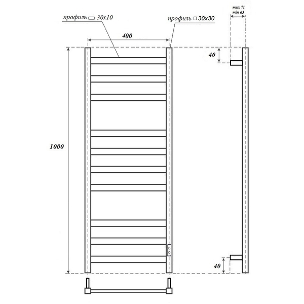 Полотенцесушитель электрический HOLLER Наоми NM00104BM 1000x400, черный матовый