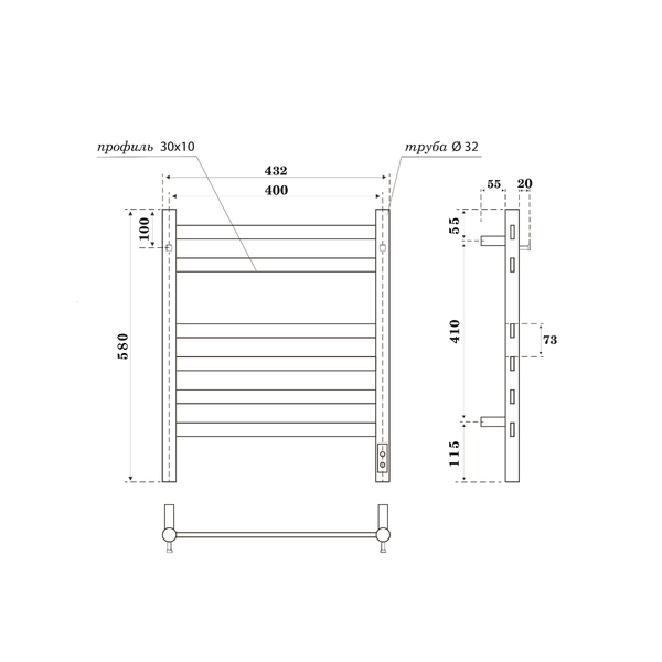 Полотенцесушитель электрический HOLLER Вельвет VL10164GF 600x400 с крючками, графит металлик