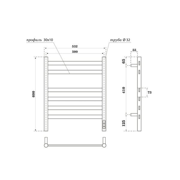 Полотенцесушитель электрический HOLLER Вельвет VL00165BM 600x500, черный матовый