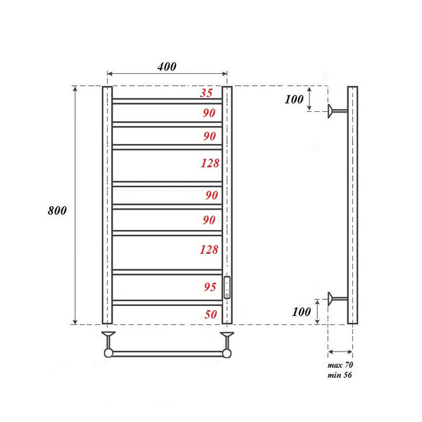 Полотенцесушитель электрический HOLLER Клео KL00184BM 800x400, черный матовый
