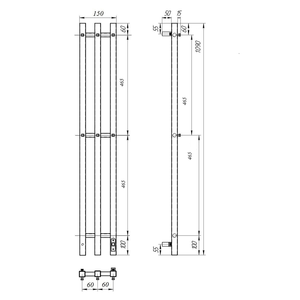 Полотенцесушитель электрический HOLLER Аурика AR10112GF 1100x120 с крючками, графит металлик