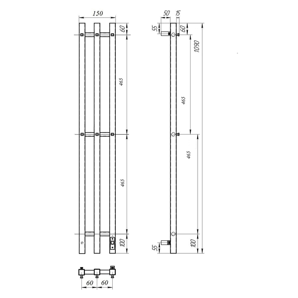 Полотенцесушитель электрический HOLLER Аурика AR10112BM 1100x120 с крючками, черный матовый