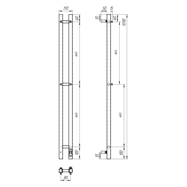 Полотенцесушитель электрический HOLLER Аурика AR10111GF 1100x80 с крючками, графит металлик