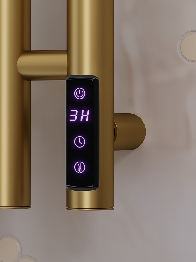 Полотенцесушитель электрический HOLLER Лонга LG10113GL 1100x180 с крючками, золотой матовый