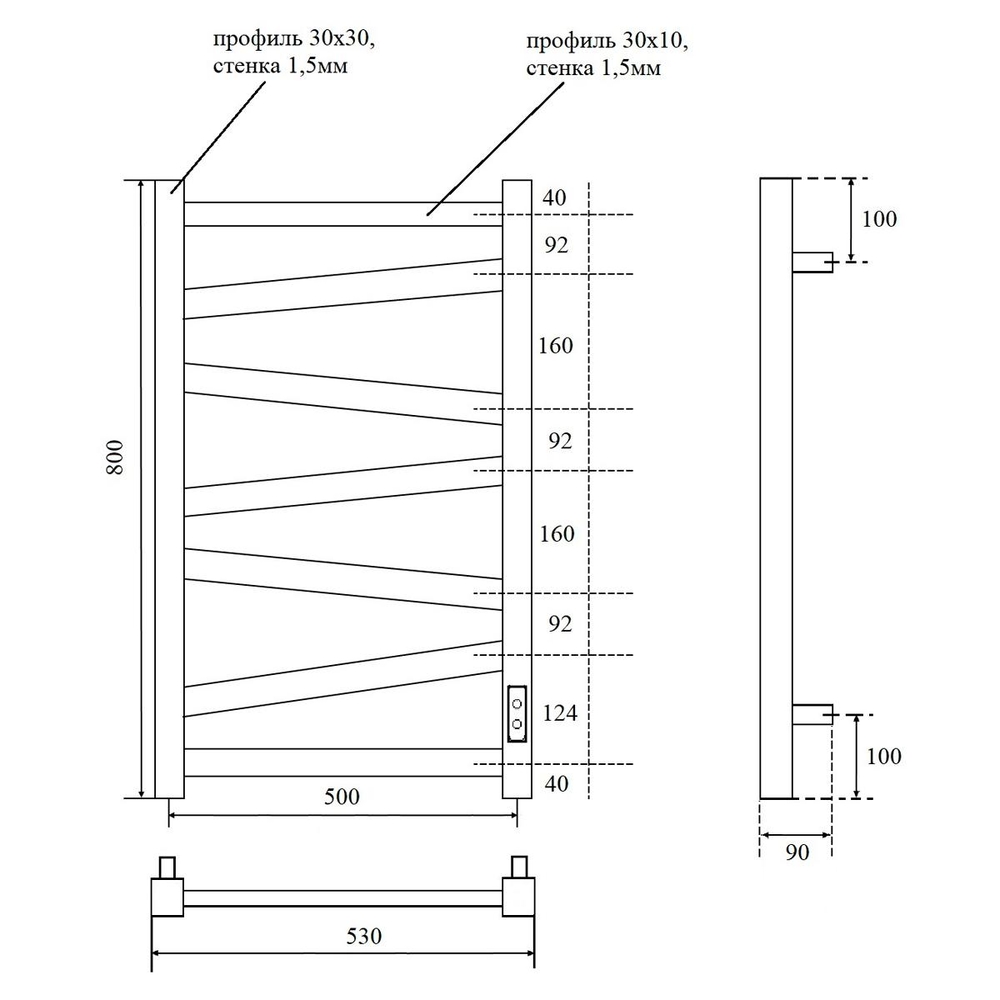 Полотенцесушитель электрический HOLLER Альба AL00185BM 800x500, черный матовый