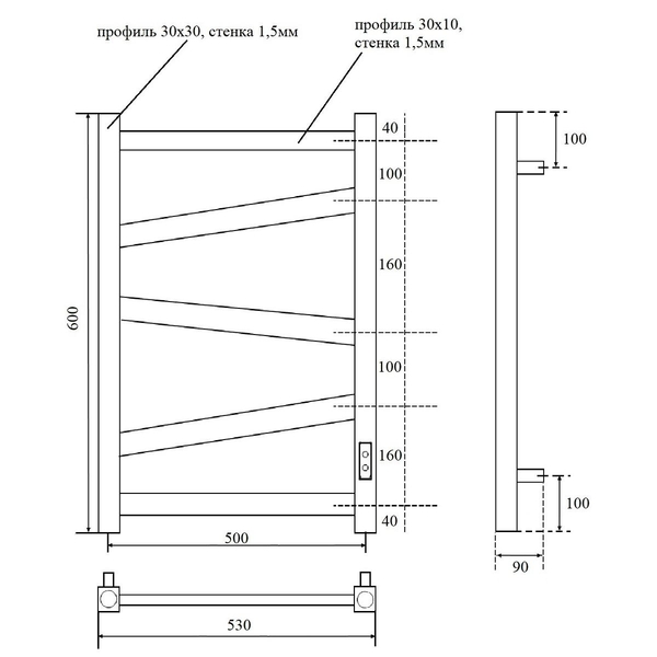 Полотенцесушитель электрический HOLLER Альба AL00165BM 600x500, черный матовый