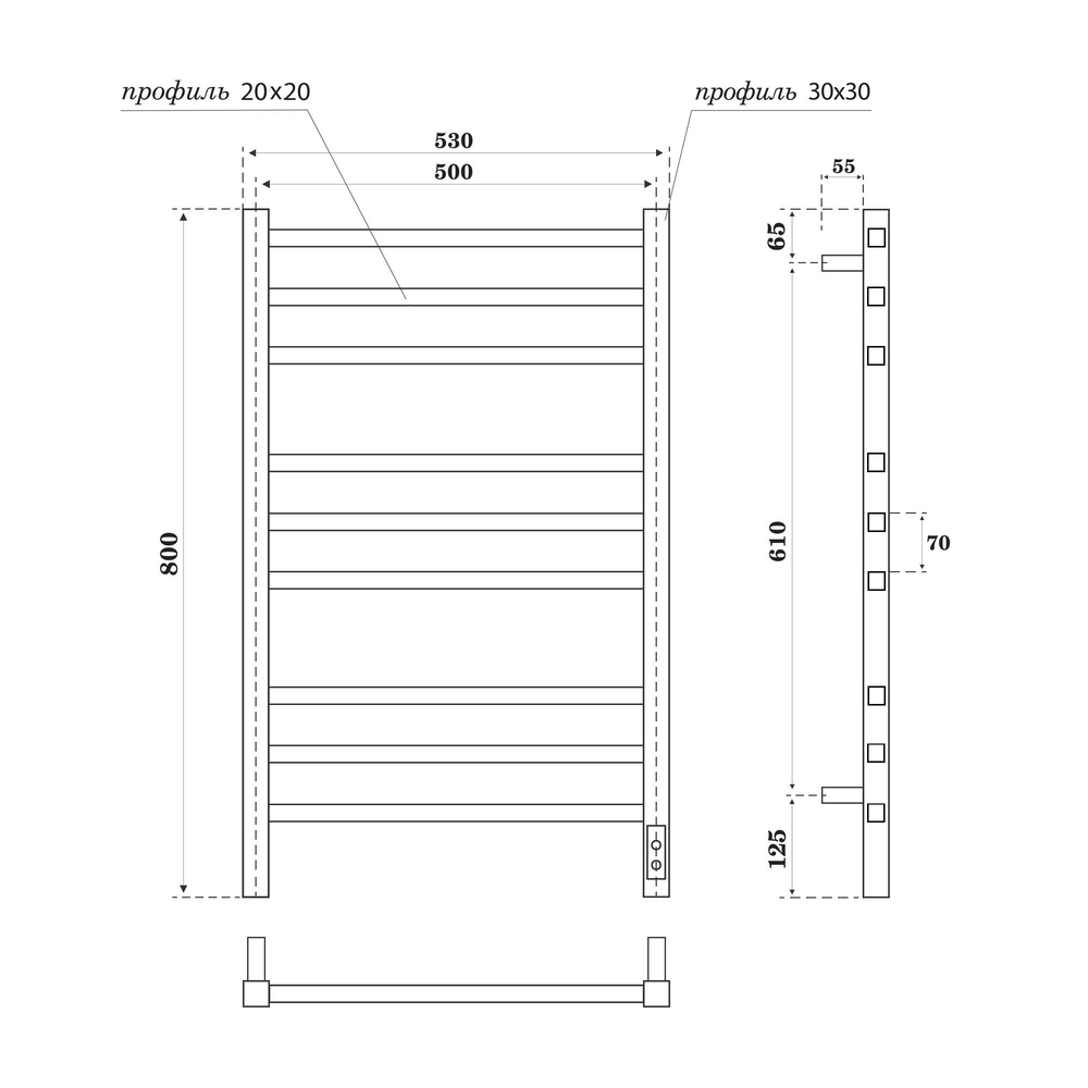 Полотенцесушитель электрический HOLLER Ларго LR00185GF 800x500, графит металлик