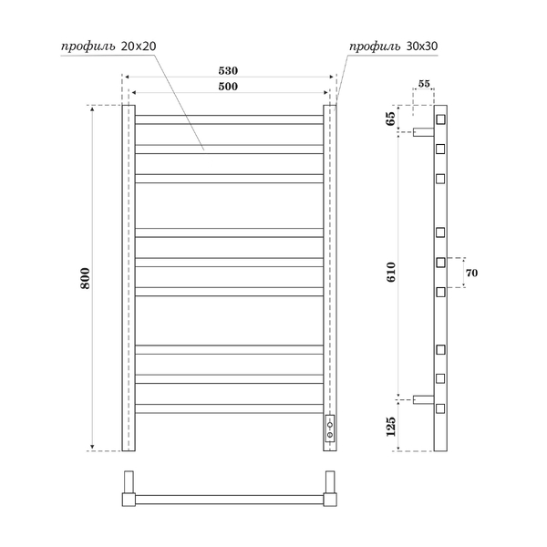 Полотенцесушитель электрический HOLLER Ларго LR00185GF 800x500, графит металлик