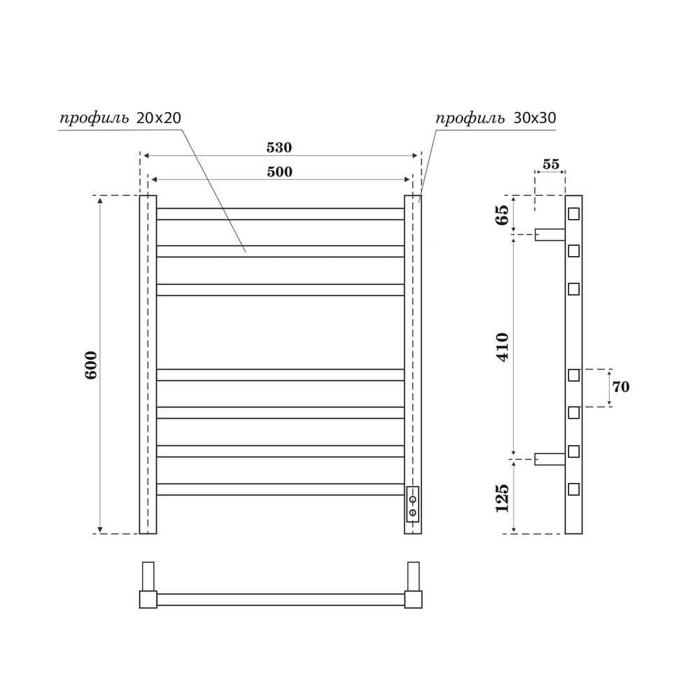 Полотенцесушитель электрический HOLLER Ларго LR00165GF 600x500, графит металлик