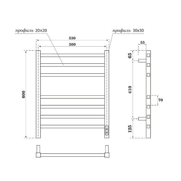 Полотенцесушитель электрический HOLLER Ларго LR00165GF 600x500, графит металлик